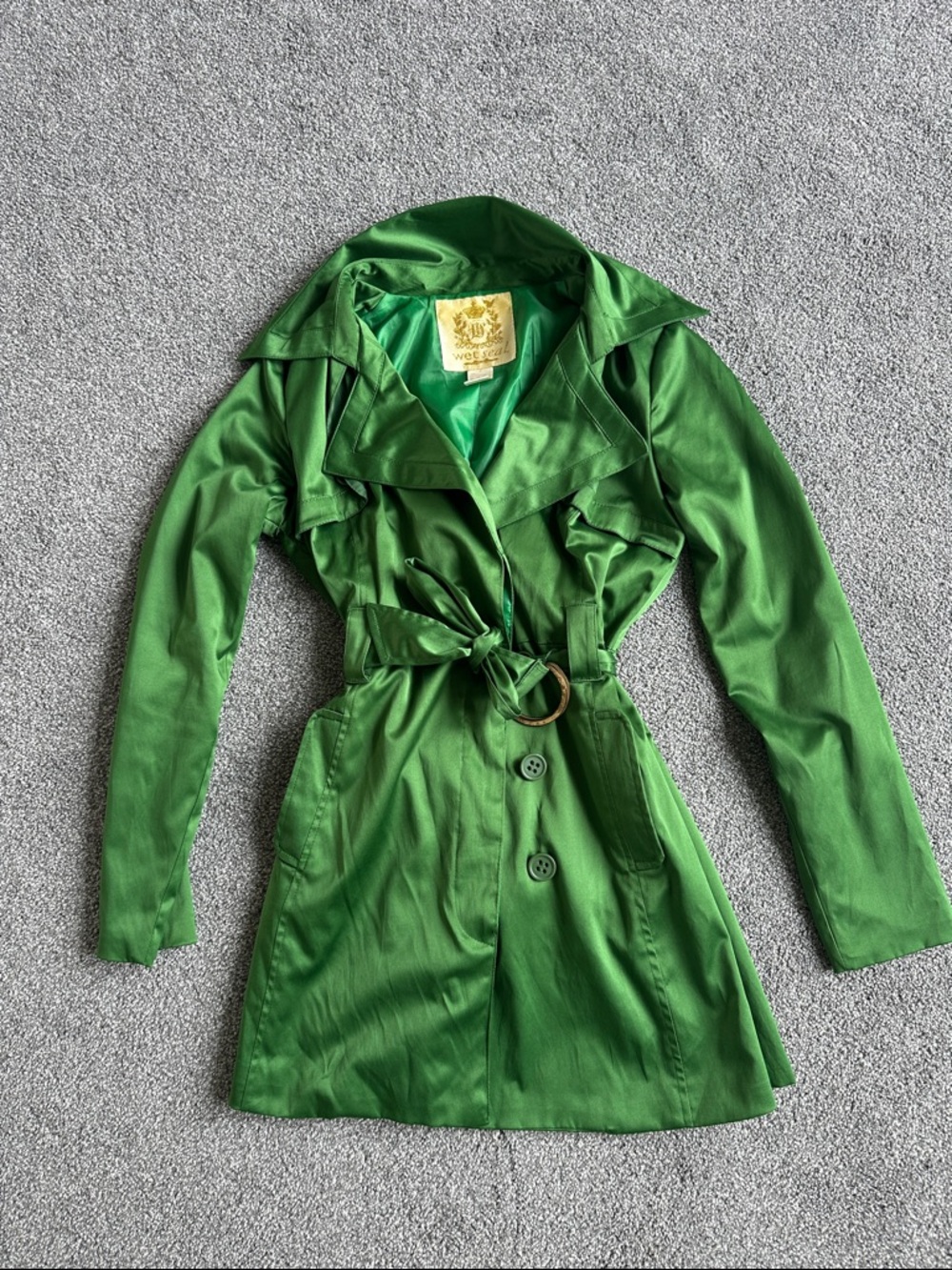 Wet Seal Emerald Green Trench Coat with Ring-Belt